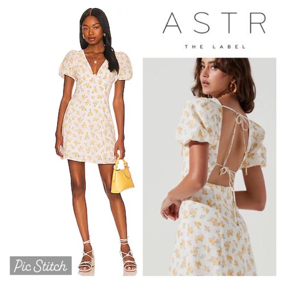 NWT Astr The Label Love Grove Revolve Yellow and white Floral Dress with ties - Picture 1 of 10